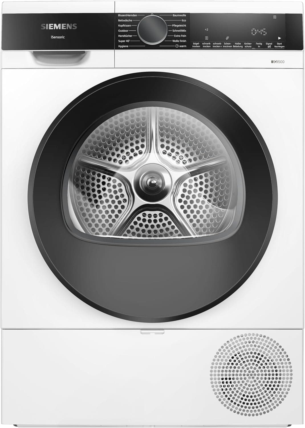 Siemens iQ500 WQ33G2D41 Wärmepumpentrockner 9 kg, autoDry, speedPack, Weiß – Produktansicht