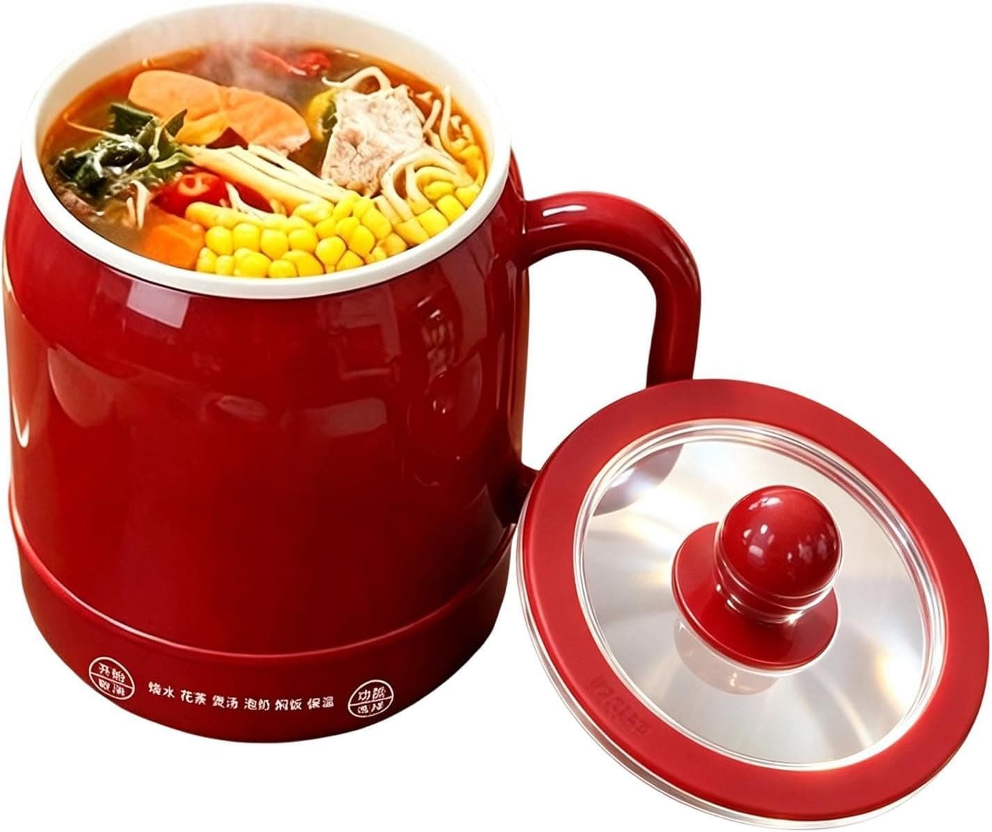 Elektrischer Suppentopf 6-in-1, 800 ml, Keramik-Antihaftbeschichtung, Rot – Produktansicht